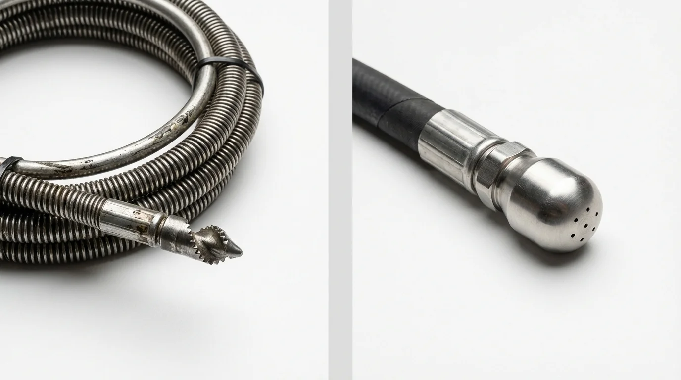 Drain snake cable and hydro jetting nozzle used for drain cleaning in Covelo, CA