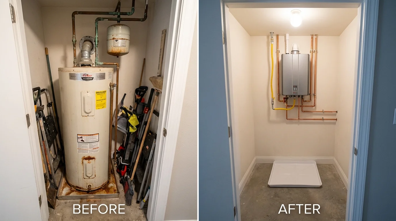 Tank water heater versus wall-mounted tankless unit comparison for Covelo, CA homeowners