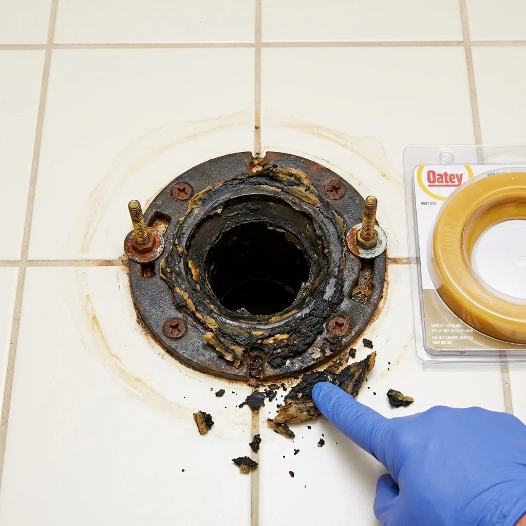 Failed wax ring showing water seepage at the base of a toilet in a Covelo, CA home